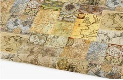 Vintage Antique World Map Cotton Linen Fabric made in Korea By the Yard