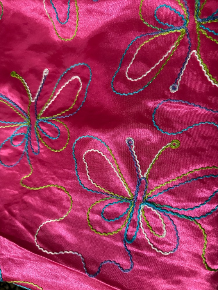 Pink Butterfly Fabric Embroidered 3 yards 56″ x 108″ silk satin faux multicolor