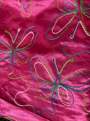 Pink Butterfly Fabric Embroidered 3 yards 56″ x 108″ silk satin faux multicolor