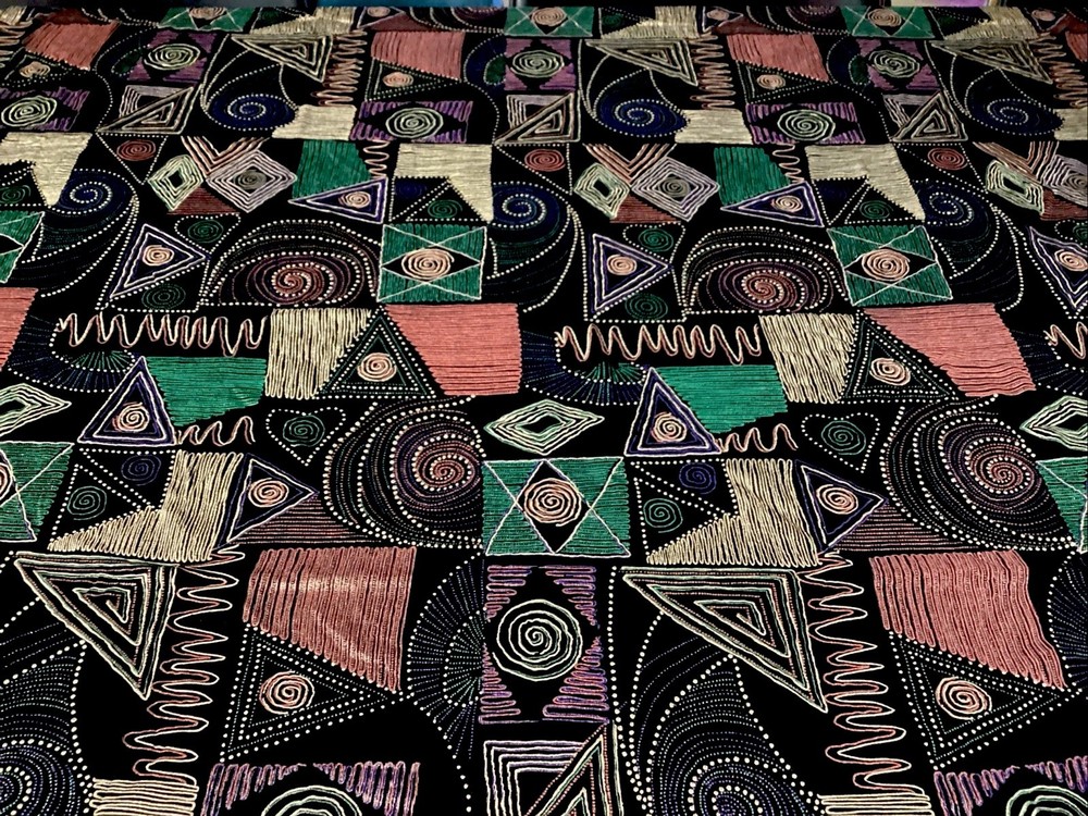 Retro 90’Geometric Abstract Artsy Polyester Slinky Stretchy Fabric 60”X57” Piece