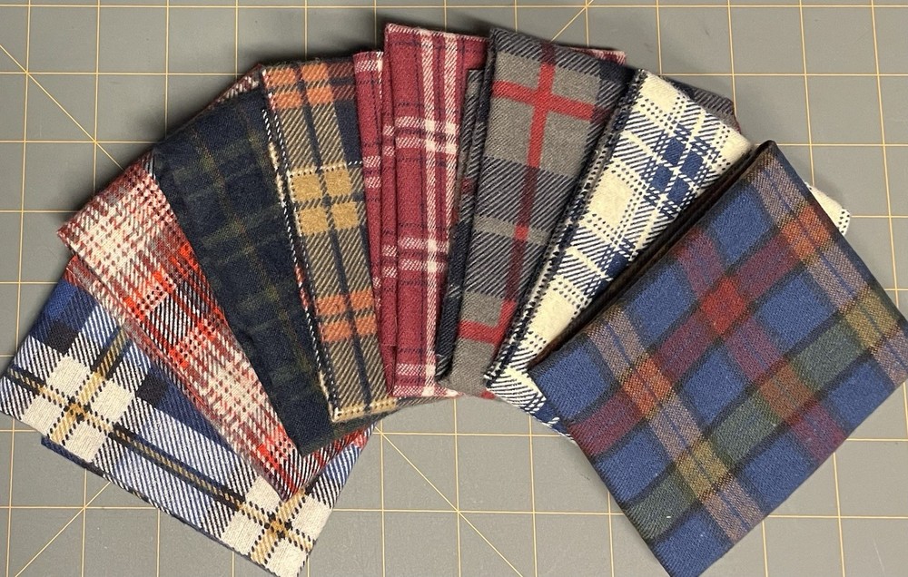 QUILT FABRIC COTTON FLANNEL PLAIDS SAMPLE LOT 8 Pieces 10″ X 13″ MIXED VARIETY!