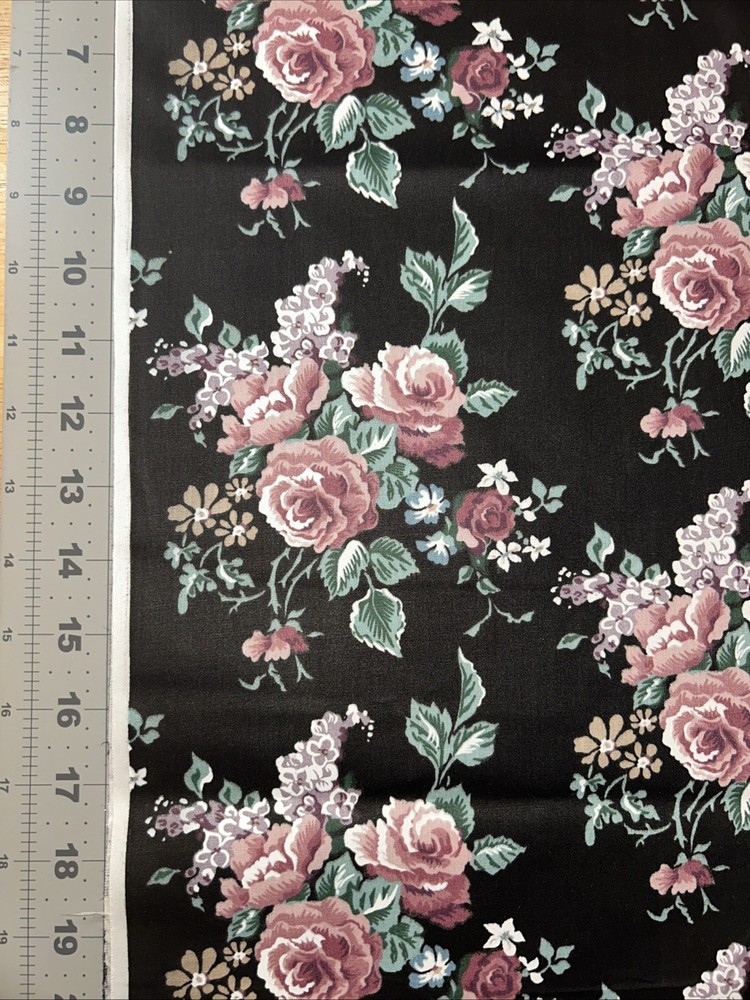 Pink Roses On Black 1/2 Yard Cotton Blend? Or Coated Fabric – New