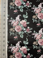 Pink Roses On Black 1/2 Yard Cotton Blend? Or Coated Fabric – New
