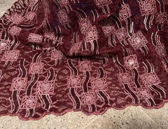 1.5 Yard Burgundy Silver Velvet Sequins Embroidered Lace Fabric 50” Width