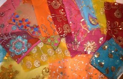 10 Pack 12″ x12″  Vintage Dupatta Beaded,Fabrics,Embroidered Beaded swatches