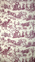 Purple Ivory Toile Fabric 3 1/4 yards 45″ Wide Lightweight Cotton Blend Country