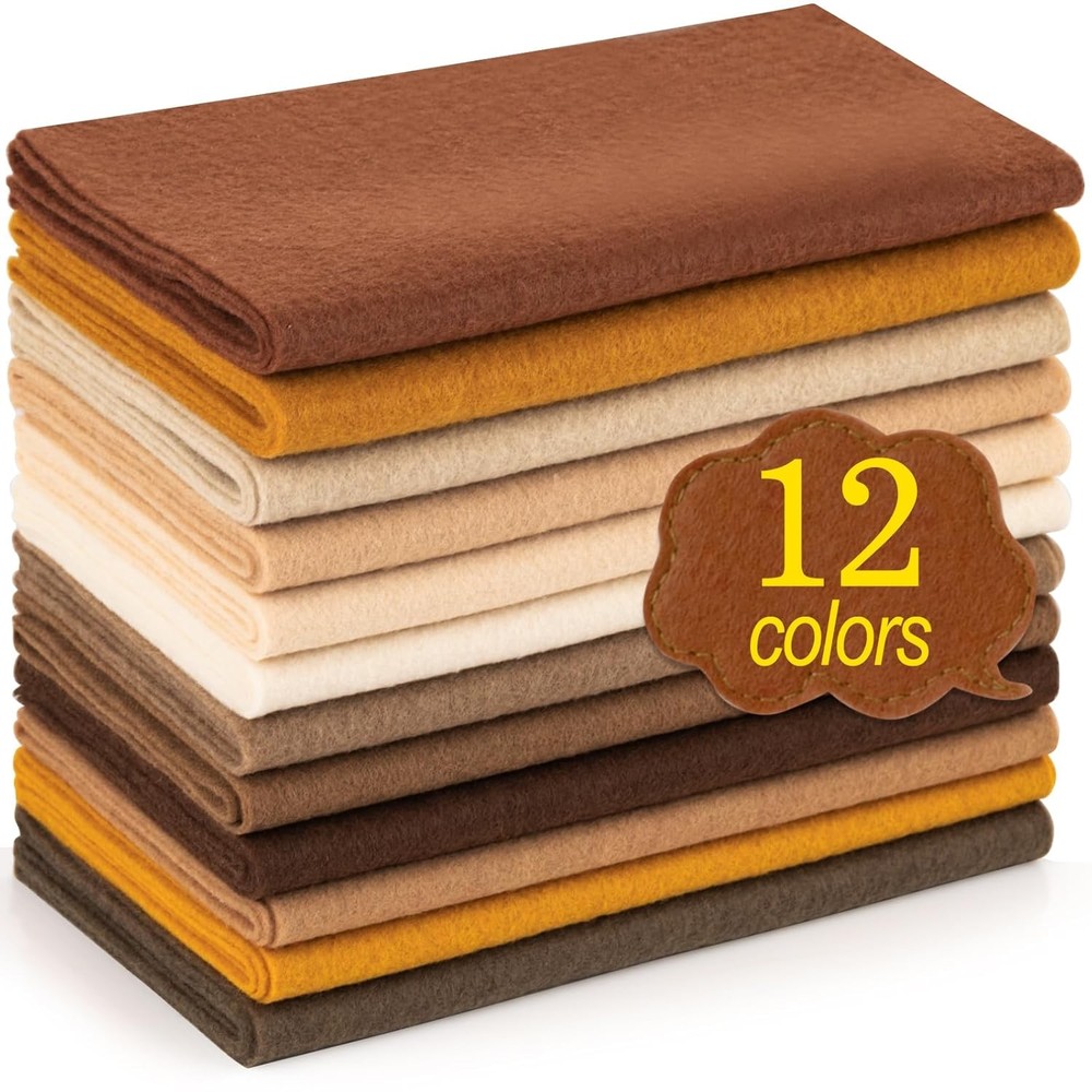 12 Rolls 8″x35″(20.5x90cm) 1.4mm Thick Soft Felt Fabric Sheet 12 Assorted Brown