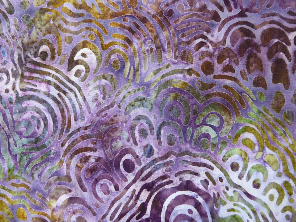 BTY Deco Shells BATIK Swirls Purple Plum Grey Gold Quilting Cotton Fabric
