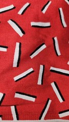 Red Cotton Fabric With Scattered White & Black Rectangles Allover 4 Yards X 43″