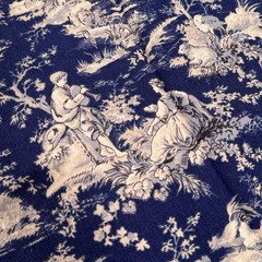 Waverly Toile Blue White Fabric 54×46 French Country Scenic Cotton