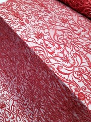 Red Beaded Lace Embroidery Fabric By The Damask Pattern Luxury Lace Victorian