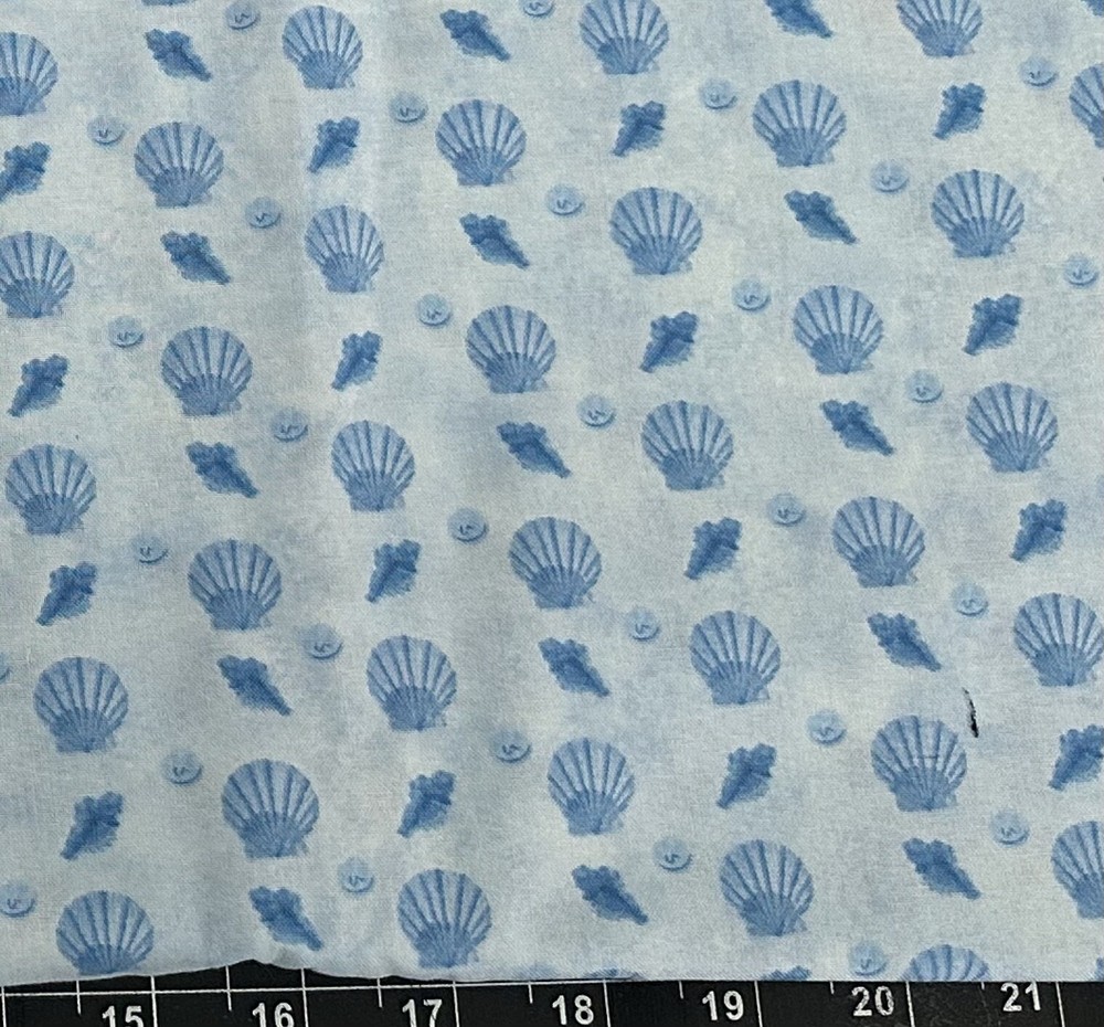 Tina Scrap 9″x21″ Beach Seashell sea shell Blue water Tide Ocean Cotton Fabric