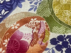 Fabric Remnant 19×46 Colorful Asian Vibe Ball Ornament Swoosh Floral Heart