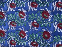 Indian Red and Blue Floral Hand Block Print Cotton Fabric (by the yard)