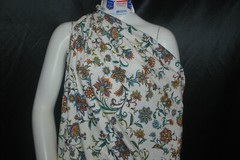Linen Rayon Spandex Knit Jersey fabric Printed oatmeal Teal/Mauve/Orange floral