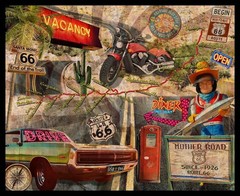 HISTORIC HIGHWAY BLANK QUILTING VINTAGE ROUTE 66 ICONS COTTON FABRIC PANEL 36″