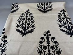 2+yds Large Flowered Plant Block Print Style Black on Beige Upholstery Fabric