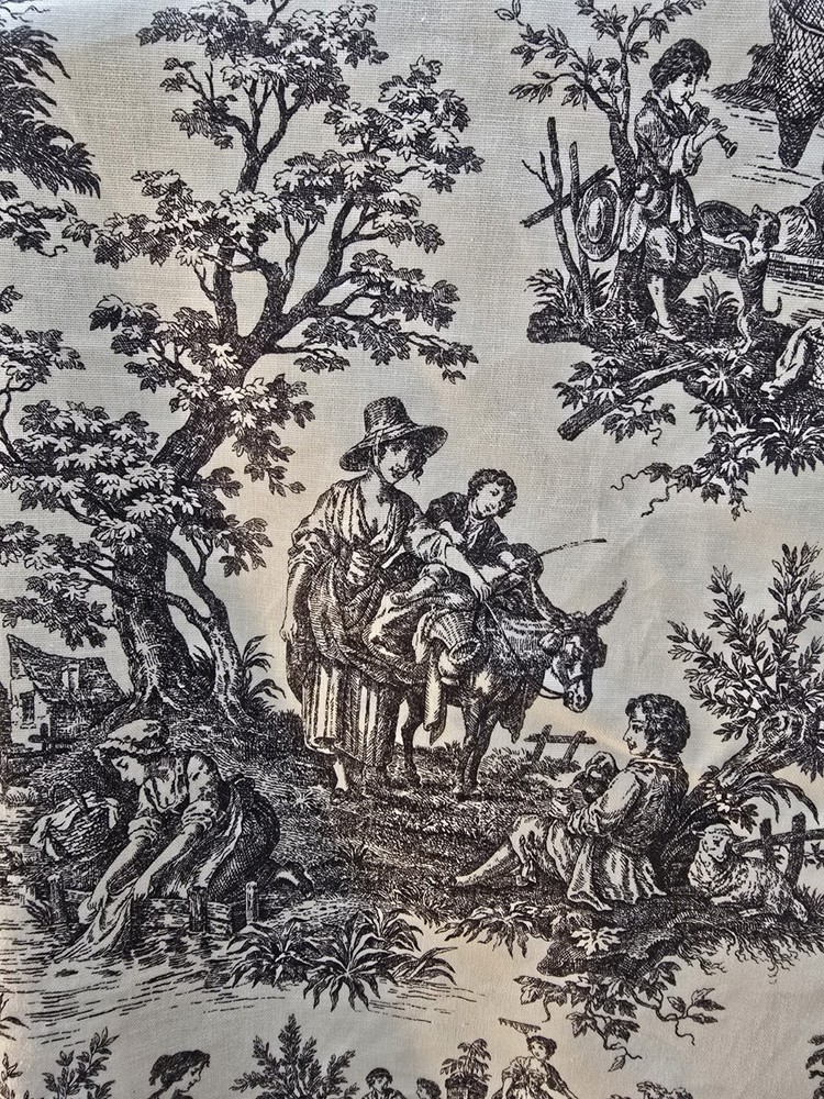 Waverly Country Life “Country Weekend” Black on Cream Toile Fabric 12 Yards 55″