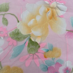 VTG 70s Flocked Nylon Sheer Fabric Psychedelic Pastel Floral Organza 2.9yds 44″