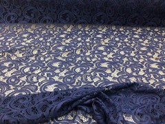 Embroidered Stretch Lace Apparel Fabric Sheer Scrolling Floral Indigo Blue WW510