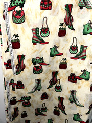 Fabric Tradition 2005 VTG Victorian SHOES & HANDBAG XMas Glitter Sparkles Fabric