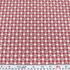 Vintage Blue Heart Mauve Checkered Unbranded Cotton Fabric Remnant 14″ x 43″