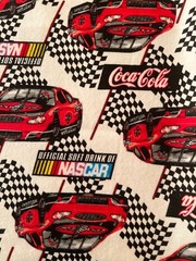 Fabric – OOP Coco Cola NASCAR Red Stock Car Auto Racing Flannel Cotton 28” x 44”