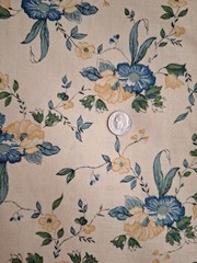 Vintage Peter Pan Fabrics Floral Fabric Blue On Beige 3 1/4 Yd New
