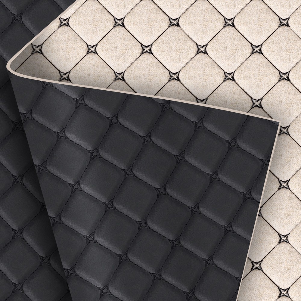 Diamond Quilted PU Leather Fabric 6mm Foam Upholstery for Car Seat Headliner