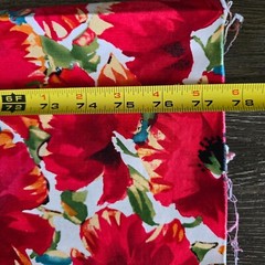 Red Floral Fabric Poppies Flowers Minerva Jardin Remnant Stretch Cotton Sateen