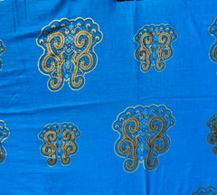 1 yard plus 3/4 Yards Cotton Fabric Blue with Gold Metallic Design