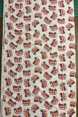 LONDON BUSSES WHITE COTTON FLANNEL FABRIC BTHY
