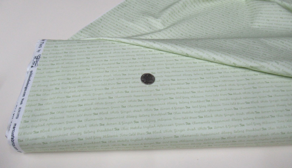 MARCUS quilt-craft fabric TEA WORDS lime 6 yds (r-191197) Bolt! Tea For Two