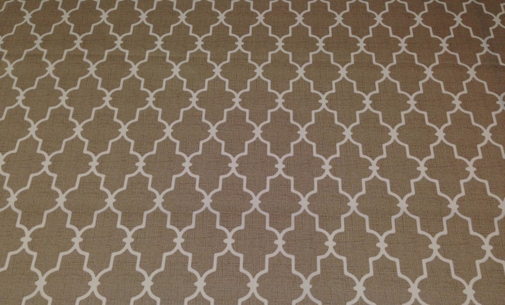BRYANT GARDEN GATE CORNSILK TAN CREAM QUATREFOIL OUTDOOR FABRIC BY THE YARD 54″W