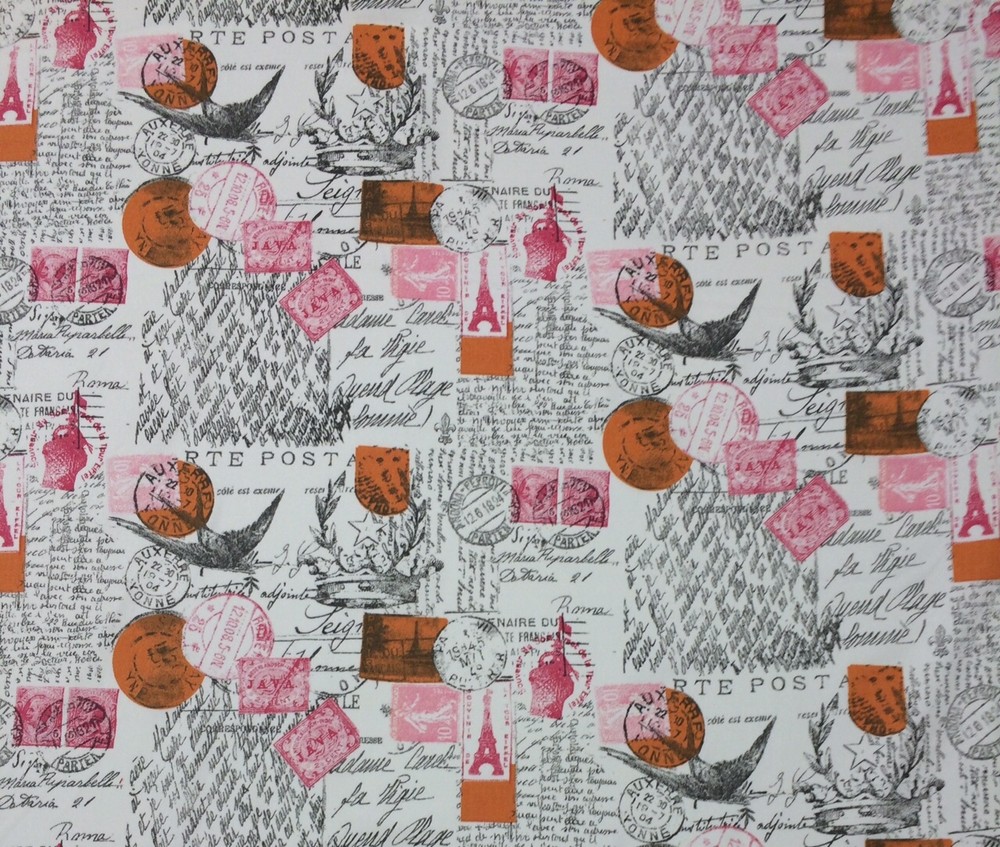 PREMIER PRINTS AMORE SHERBERT TWILL FRENCH SCRIPT POSTAGE FABRIC BY THE YARD