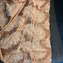 Piece Of Vintage Golden Feather Pattern Reversible Shiny Sheen Fabric 20” x96”