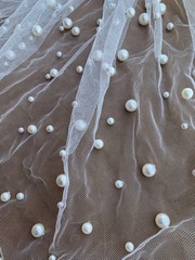 NEW Fabric Whole 6 Yard Cut 50 Inch Multi Pearl on Mesh Bridal Prom