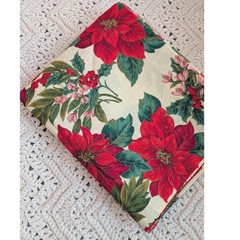 Christmas Poinsettia Fabric Gold Metallic Red Floral Cotton 4 Yards 44×144