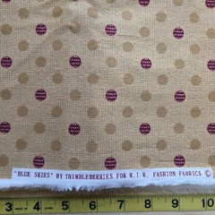 Blue Skies by RJR Thimbleberries Fabric 5.5 Yards Beige Red Polka Dots Cotton