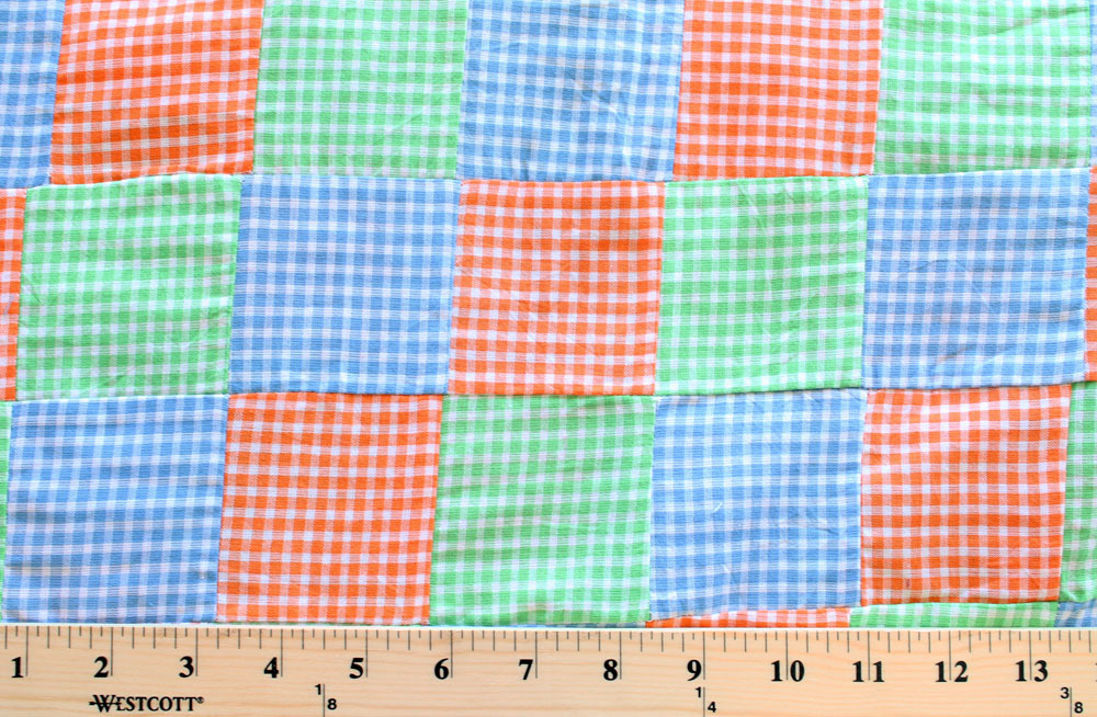 Stitched Patchwork Green Orange Blue Plaid Yarn-dyed Fabric by the Yard D270.03
