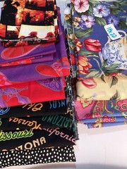 Lot of 11 Fabric Scraps Wide Swath of Variety Teacups Travel Red Hat Society