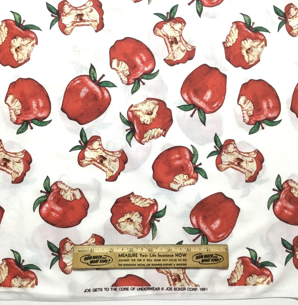 3/4 Yard (plus extra tail) JOE BOXER APPLE CORE FABRIC 1991