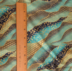 Quilter’s Cotton Fabric ASIAN WAVES GREEN with Gold Metallic 44″W x BTY