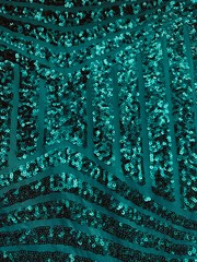 Thea TEAL Geometric Sequins Diamond & Stripes on Poly Spandex Fabric by the Yar