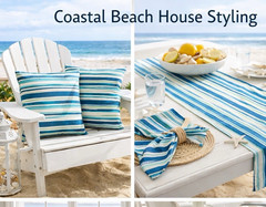 Tommy Bahama Blue Teal Fabric Coastal Stripe 2 Pieces Nautical Beach Decor READ