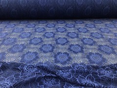 Embroidered Stretch Lace Apparel Fabric Sheer Floral Denim Blue WW514