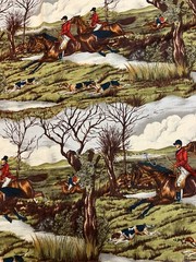 Fox Hunt Fabric, Vintage Alexander Henry Cotton Fabric, 1/2 + Yards