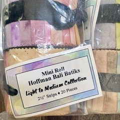 Lot of 6 Hoffman Bali Batiks Mini Rolls – Light to Medium – 120 Strips