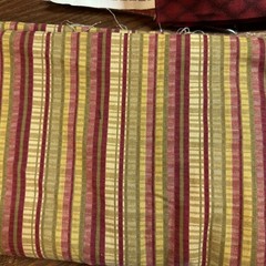 Red Tan Striped Fabric 7.5 Yards Total 44″ Wide Woven Upholstery 2 Pieces READ!!
