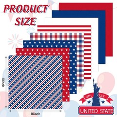 8 Pcs Patriotic Fabric Squares Cotton Fabric Bundles Red Blue White Star Stripe